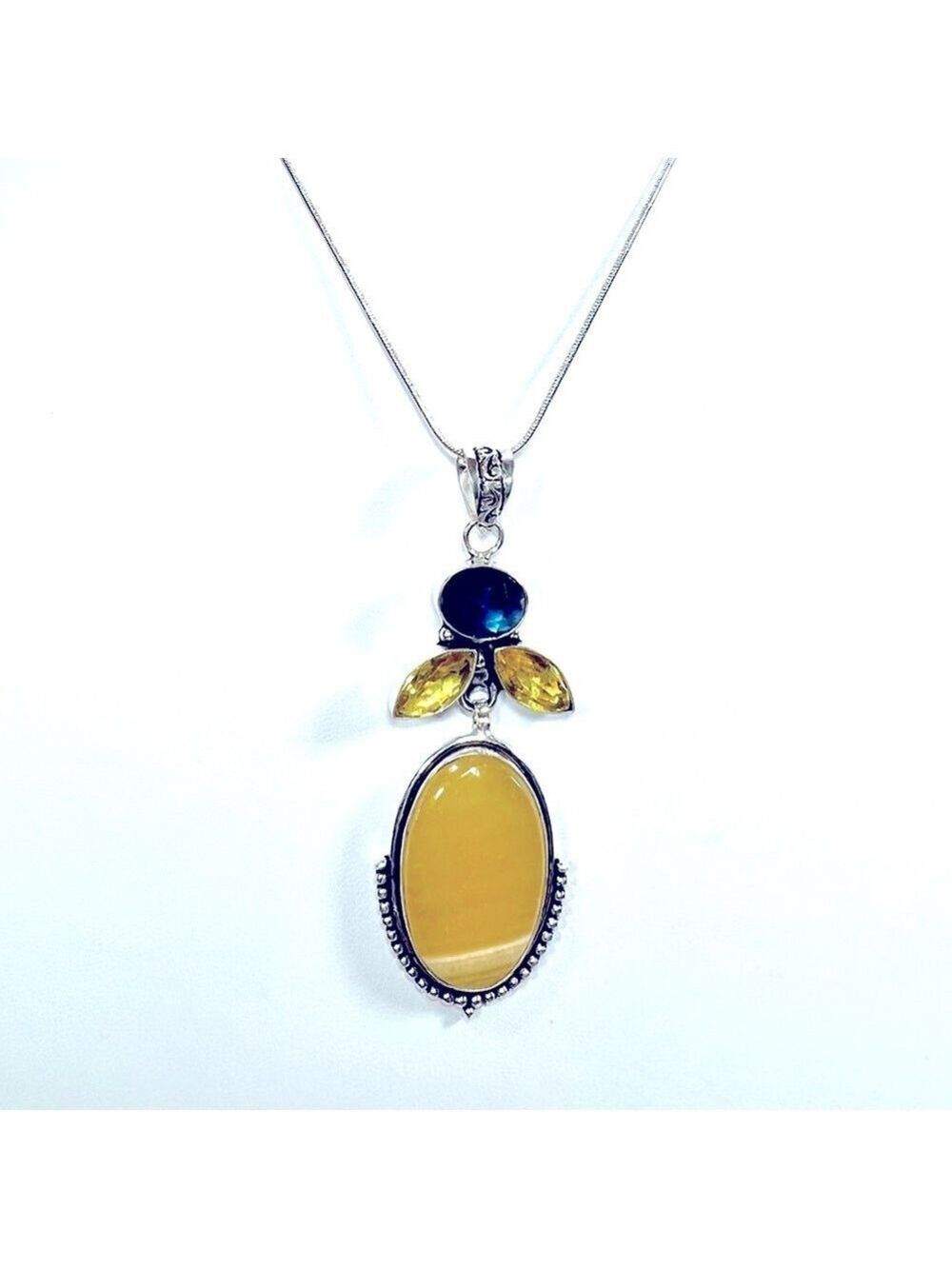 Yellow Lace Agate 925 Gemstone Pendant ONLY